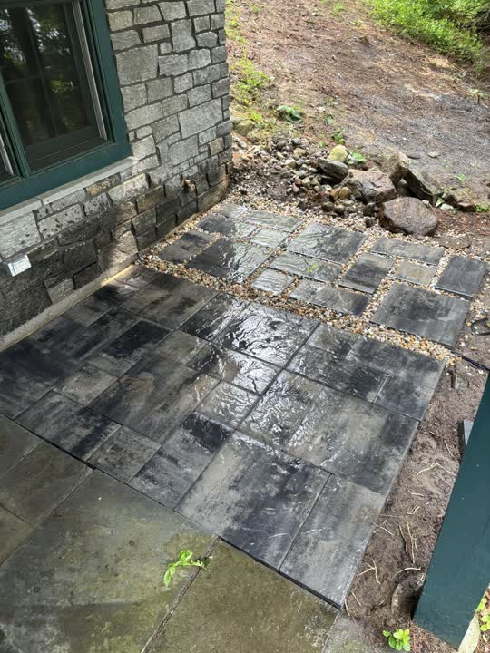 Stone paver patio walkway installation by Jasco's Landscaping in Greenfield NY